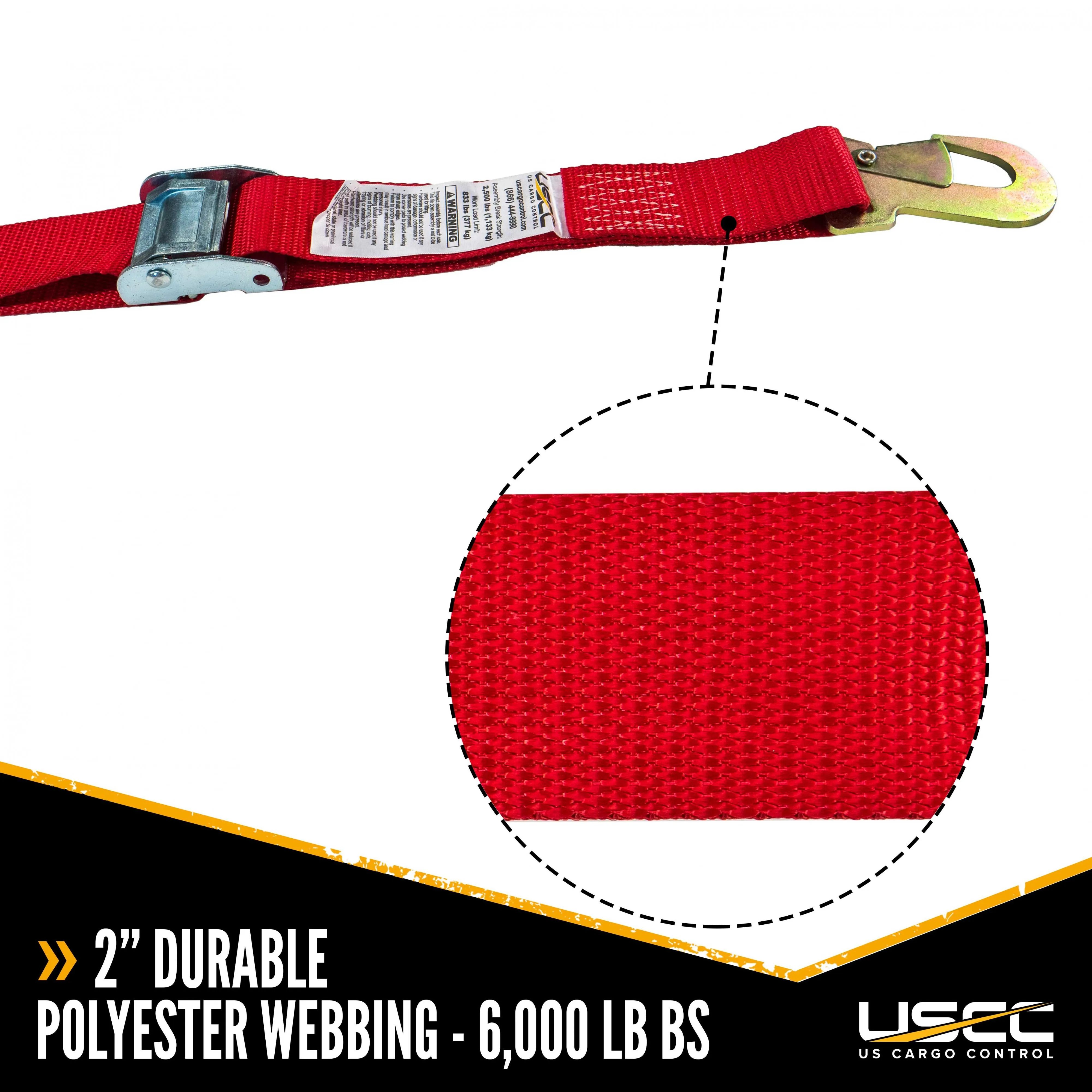 2"x 8' Cam Buckle Strap w Flat Snap Hooks - Motorcycle Tie Down Straps