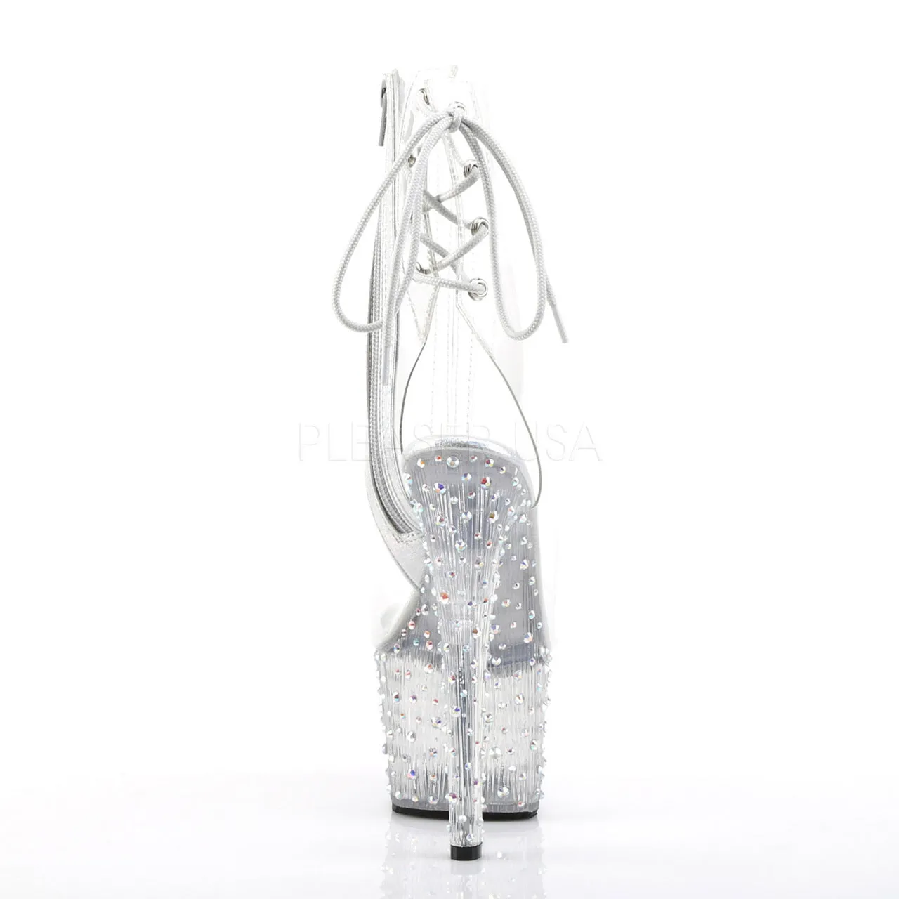 7" Heel Clear Open Toe-Heel Ankle Boot W/ Rhinestone Platform*