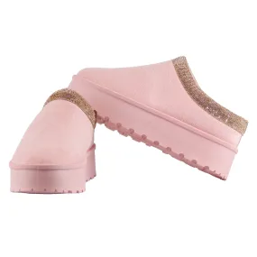 Anita - Rhinestone Platform Slip-On Booties, Faux Fur Interior, Stylish Winter Footwear, Bold & Cozy for Casual or Evening Looks