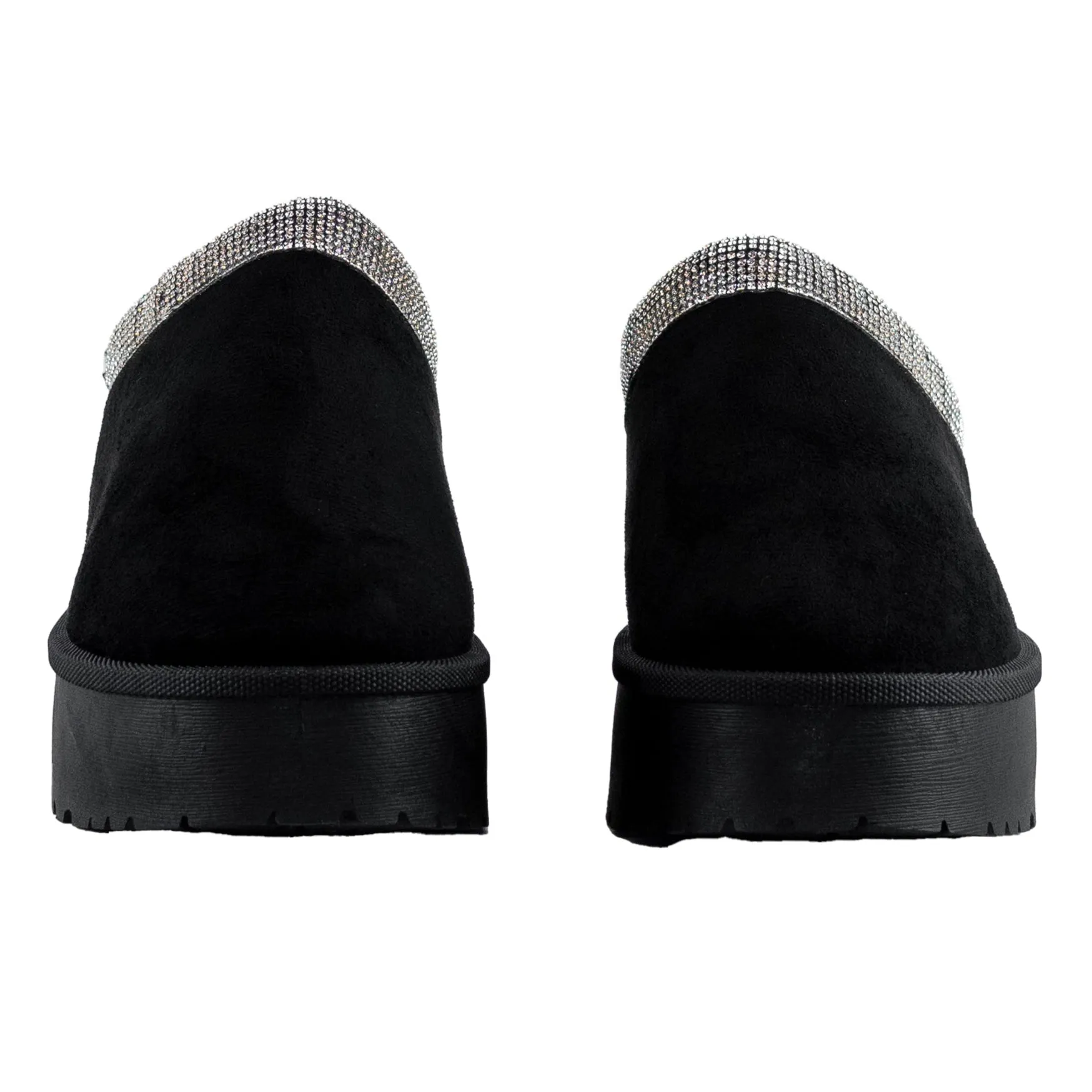 Anita - Rhinestone Platform Slip-On Booties, Faux Fur Interior, Stylish Winter Footwear, Bold & Cozy for Casual or Evening Looks