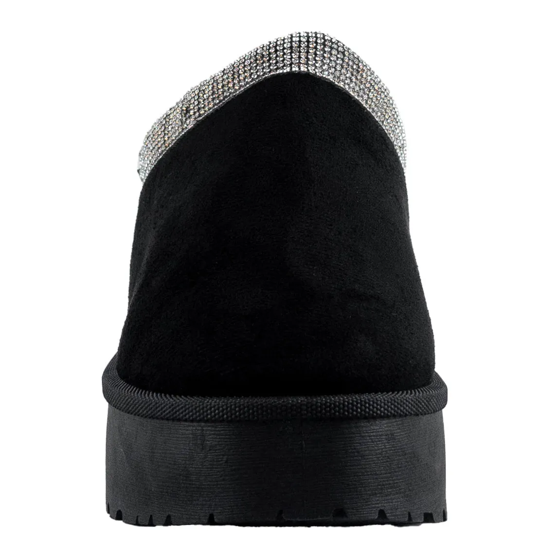 Anita - Rhinestone Platform Slip-On Booties, Faux Fur Interior, Stylish Winter Footwear, Bold & Cozy for Casual or Evening Looks