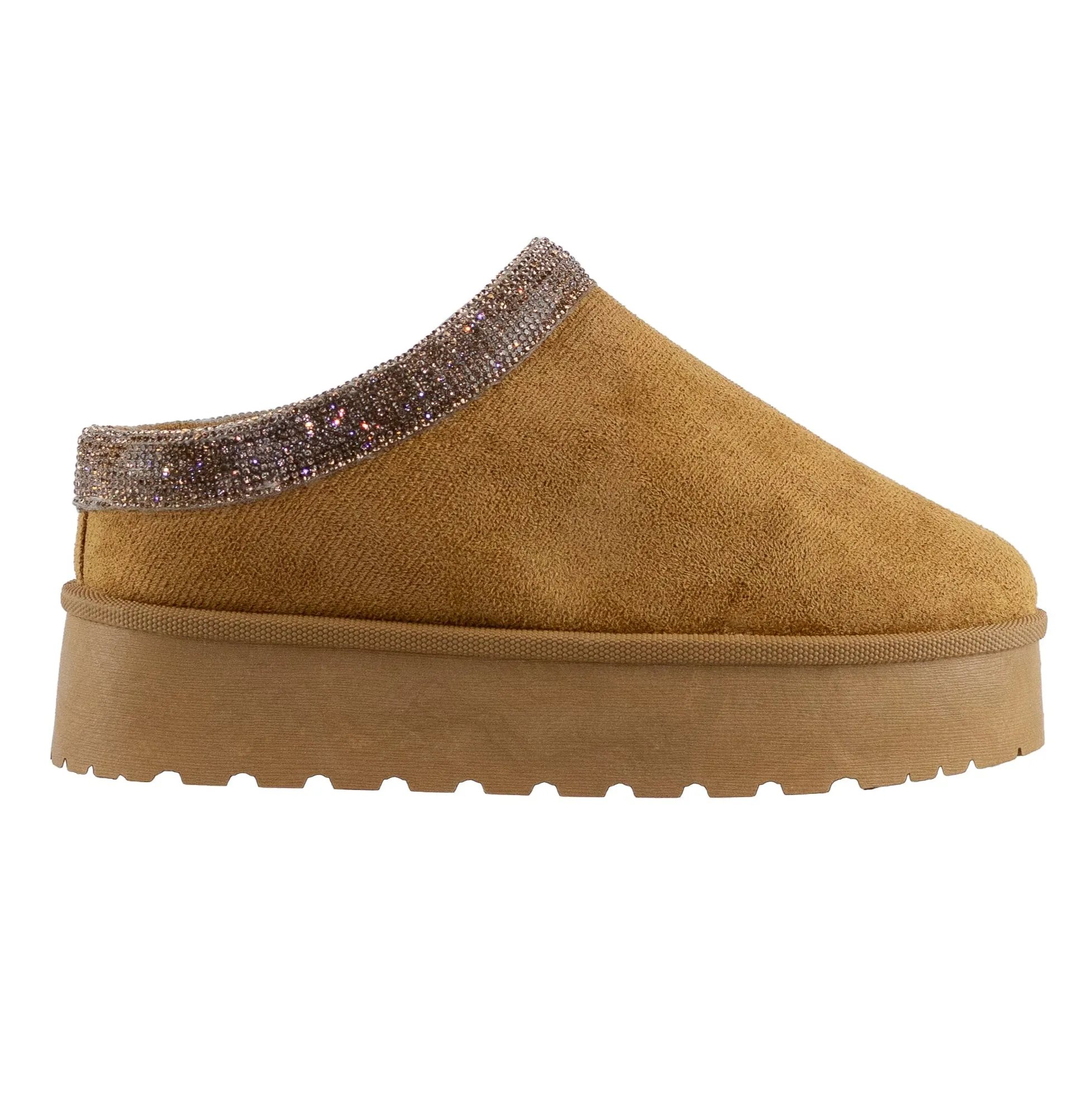 Anita - Rhinestone Platform Slip-On Booties, Faux Fur Interior, Stylish Winter Footwear, Bold & Cozy for Casual or Evening Looks