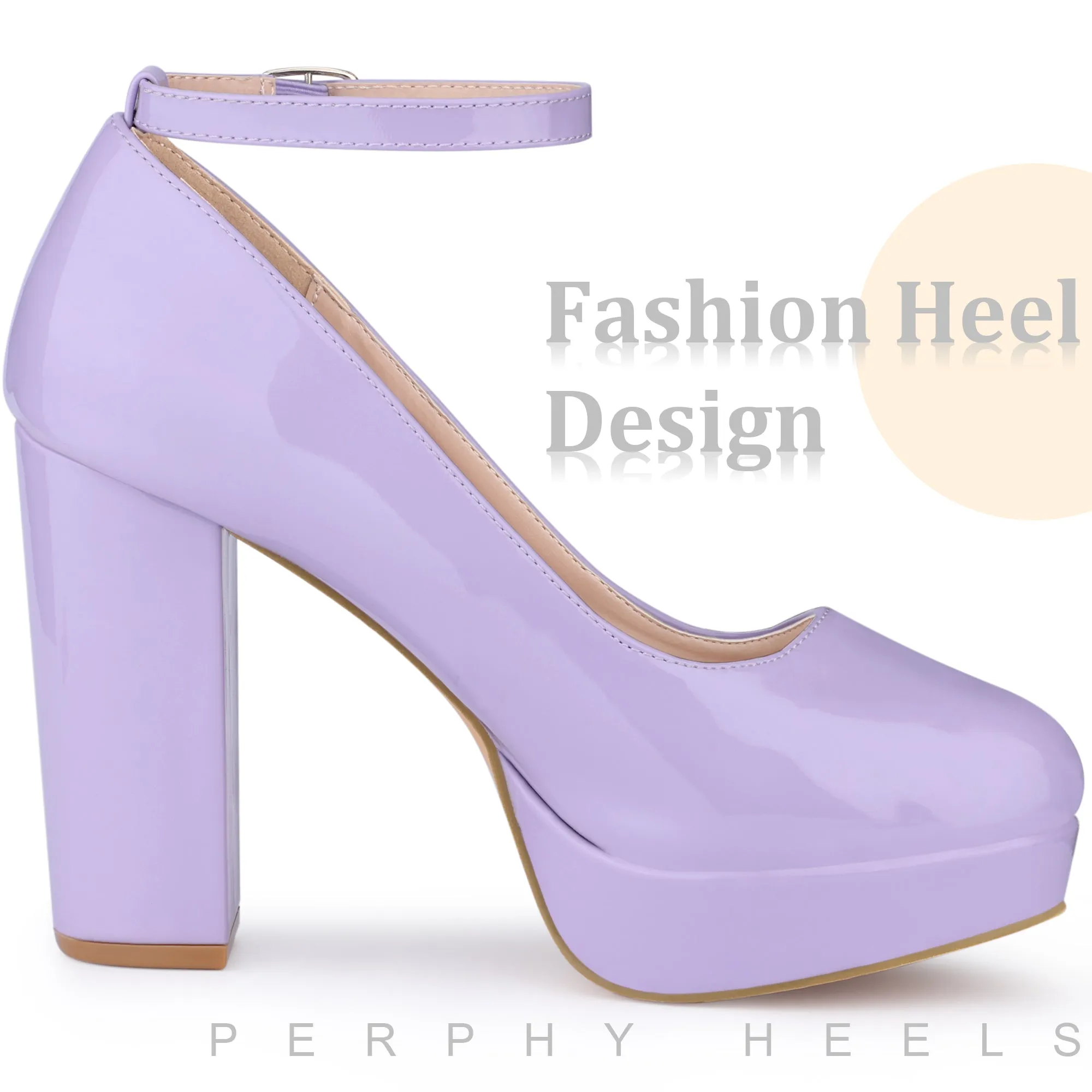 Ankle Strap Platform Chunky Heel Mary Jane Pumps for Women
