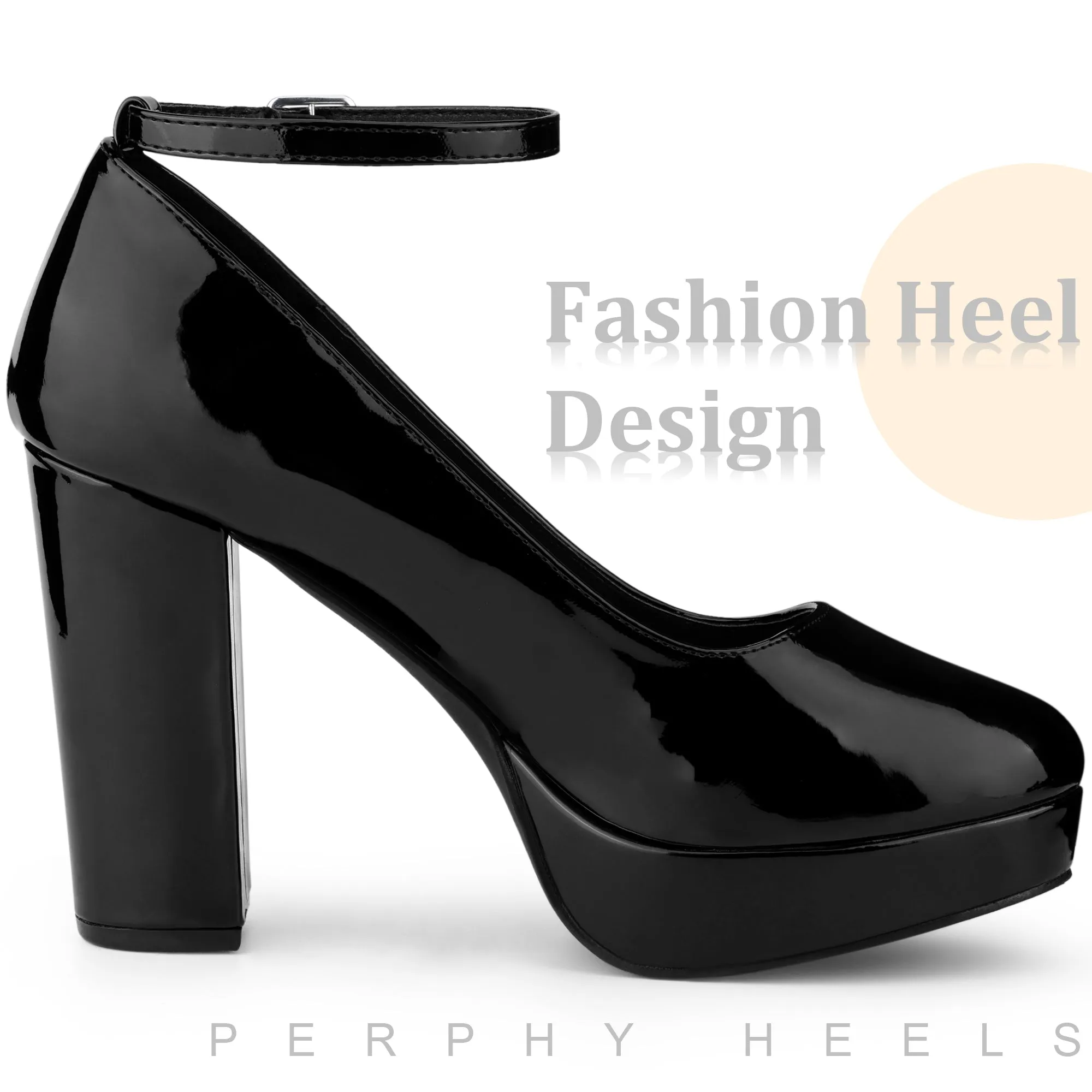 Ankle Strap Platform Chunky Heel Mary Jane Pumps for Women