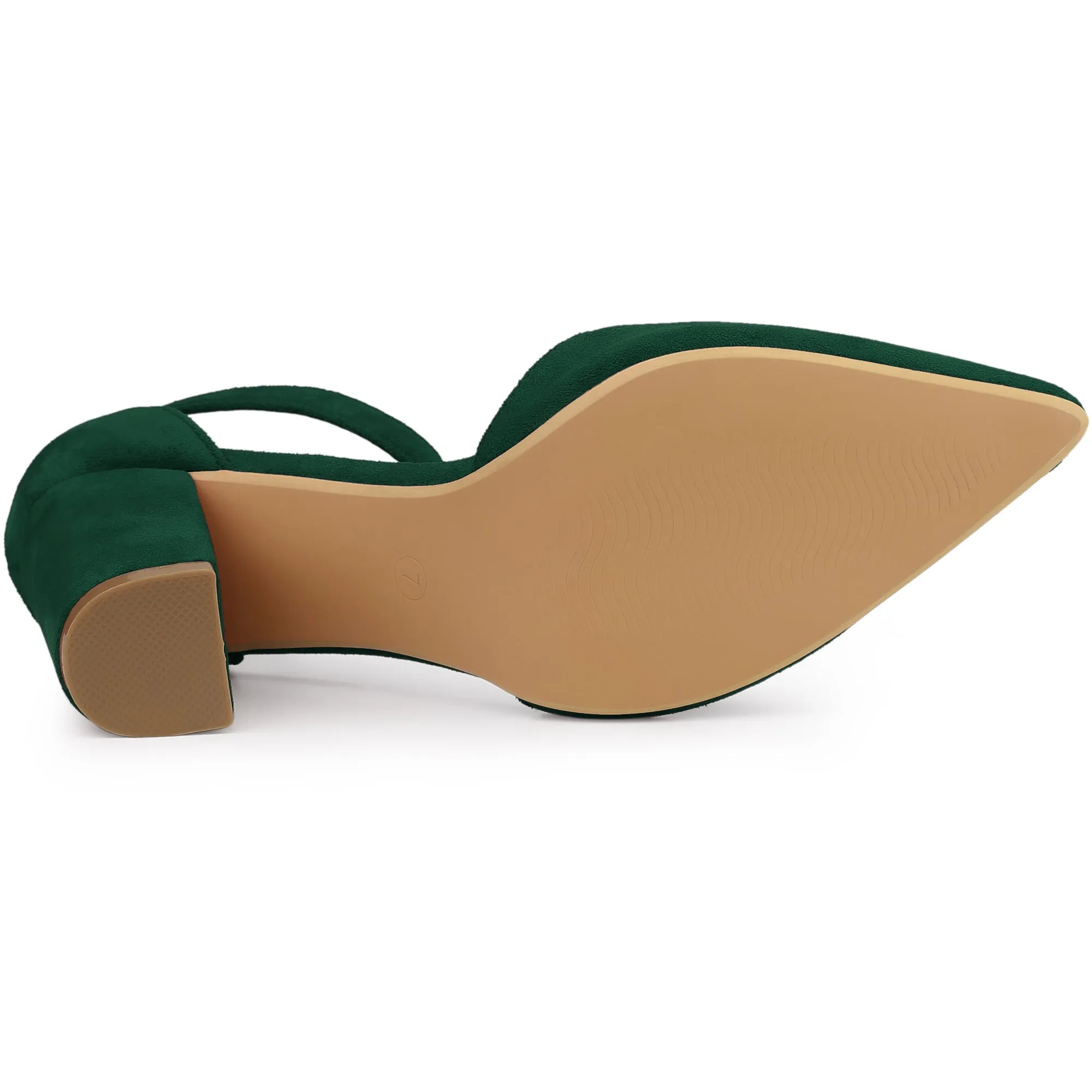 Ankle Strap Pointed Toe Block Heel Pumps