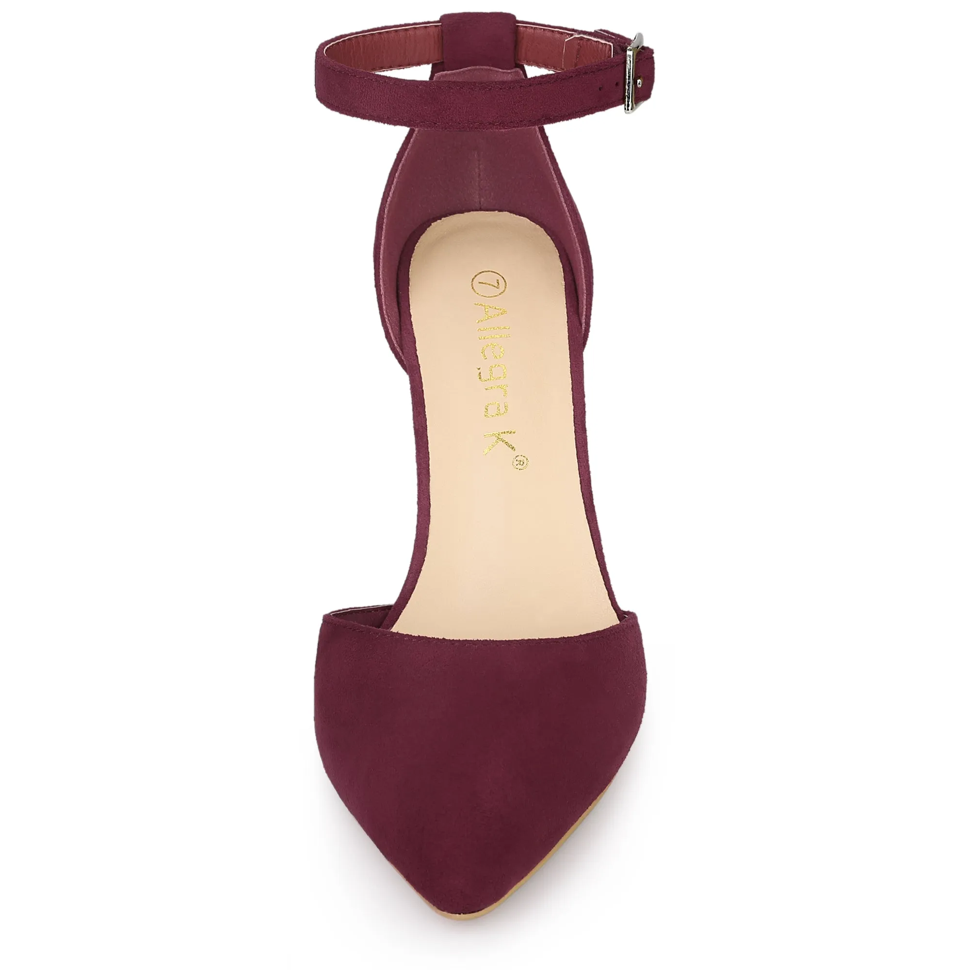 Ankle Strap Pointed Toe Block Heel Pumps