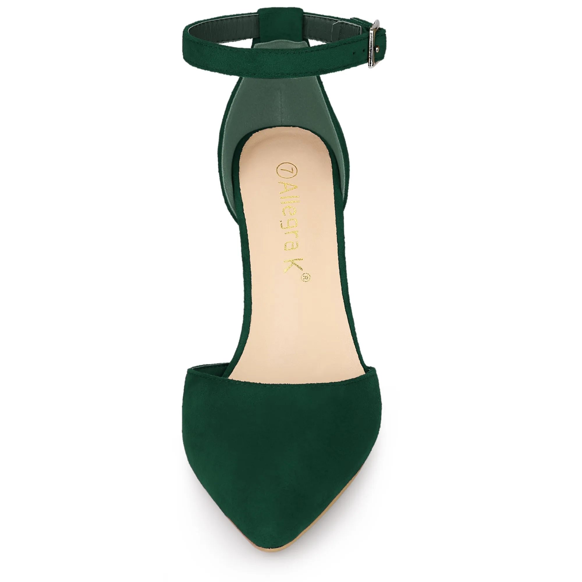 Ankle Strap Pointed Toe Block Heel Pumps