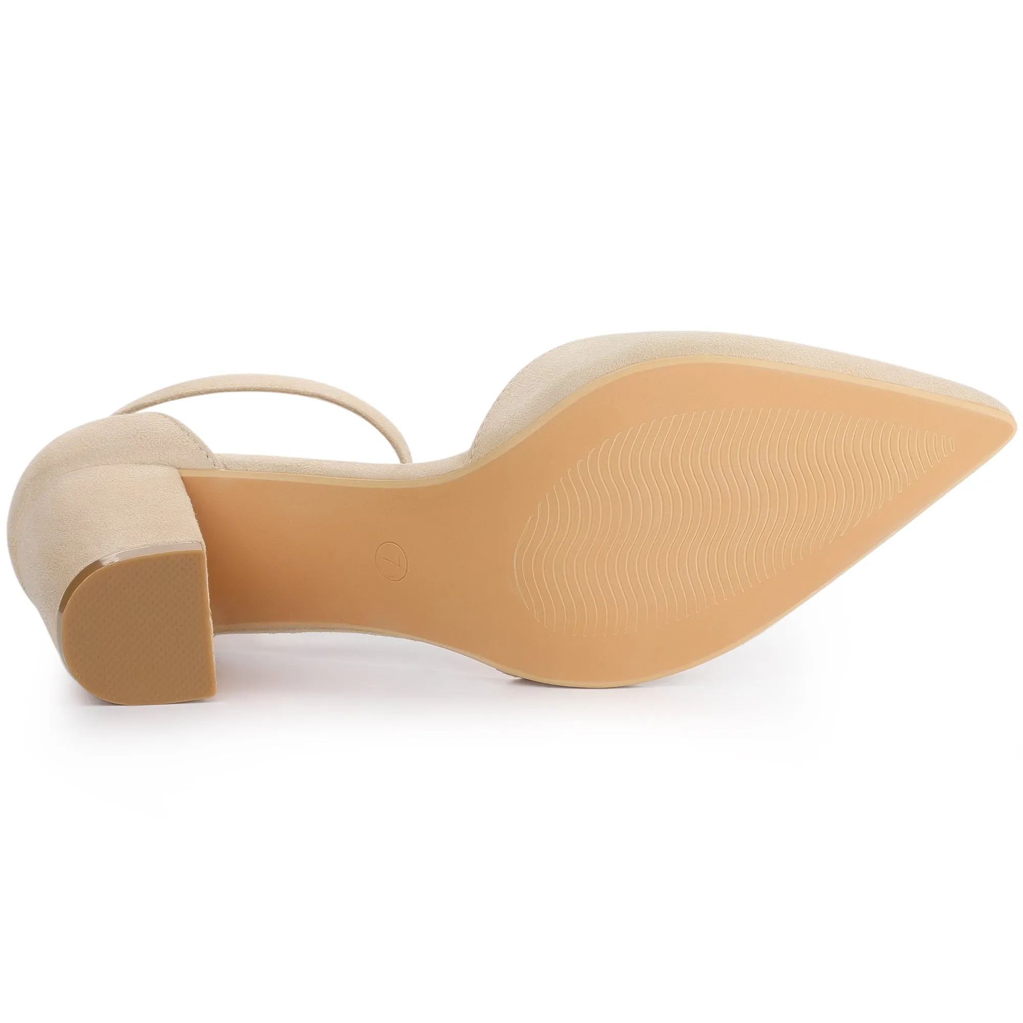 Ankle Strap Pointed Toe Block Heel Pumps