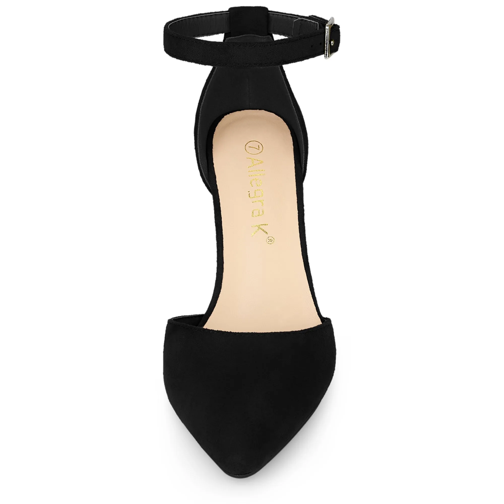 Ankle Strap Pointed Toe Block Heel Pumps