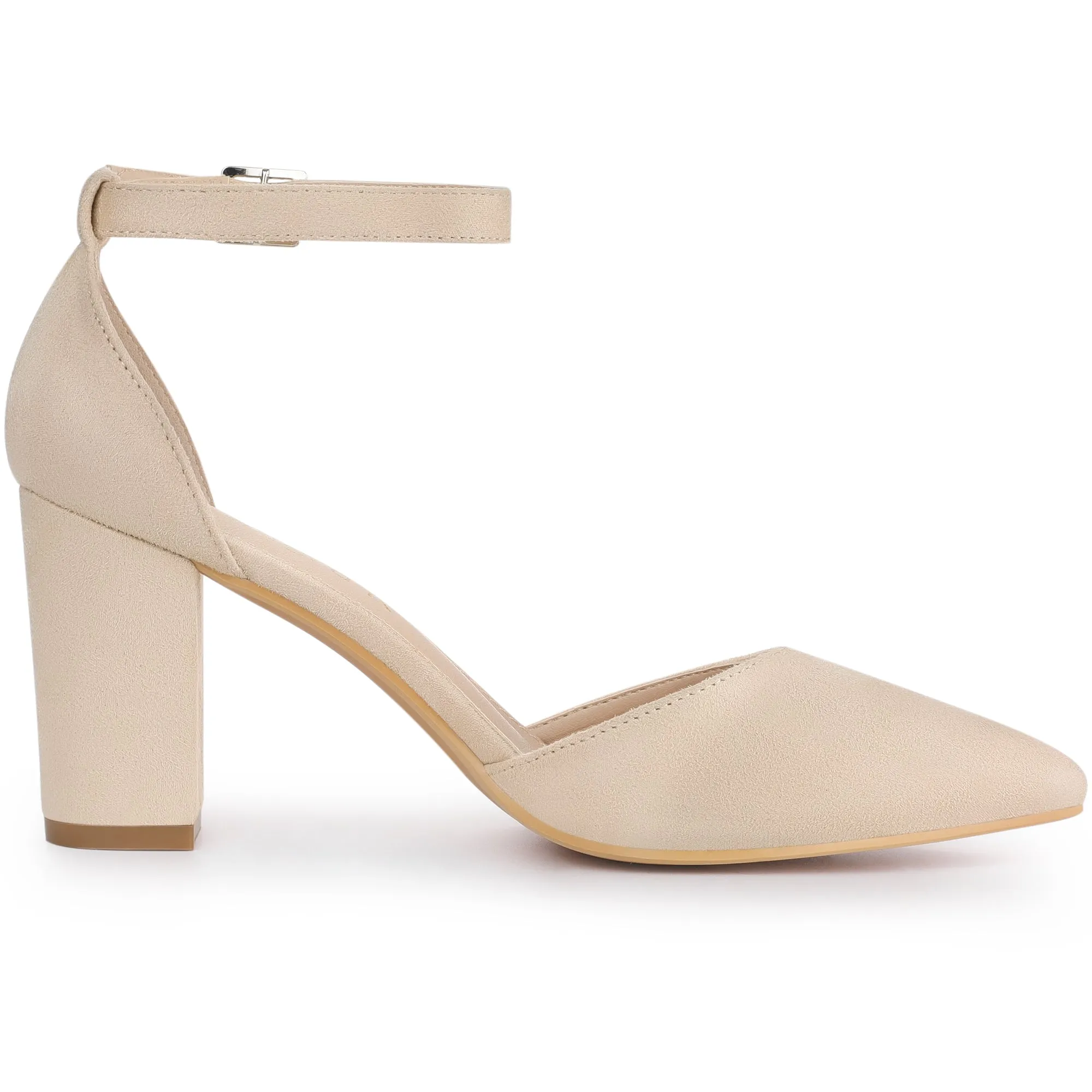 Ankle Strap Pointed Toe Block Heel Pumps