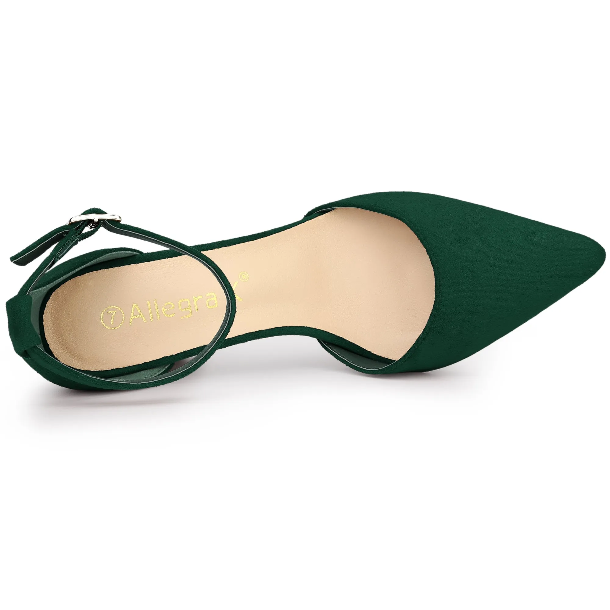 Ankle Strap Pointed Toe Block Heel Pumps