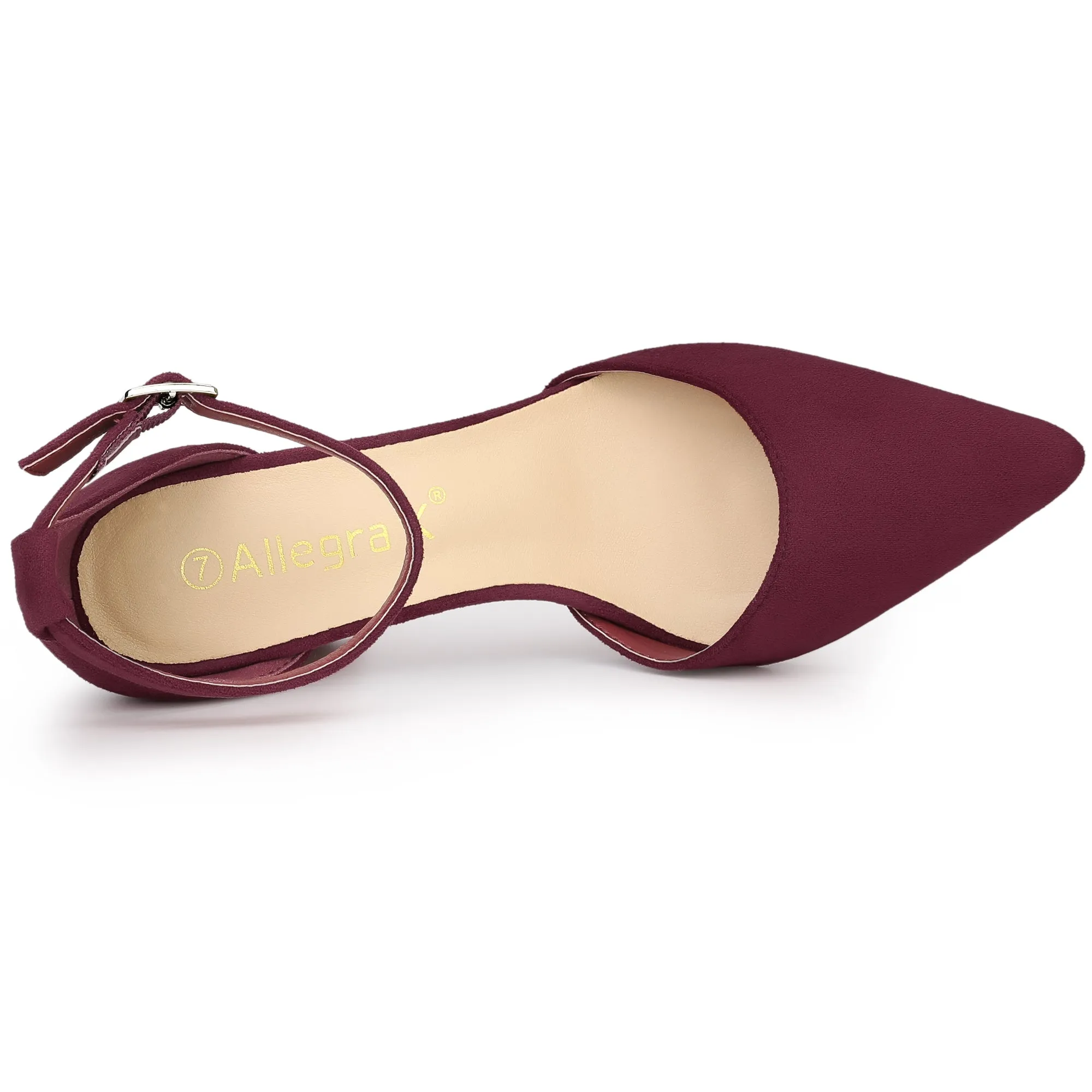 Ankle Strap Pointed Toe Block Heel Pumps