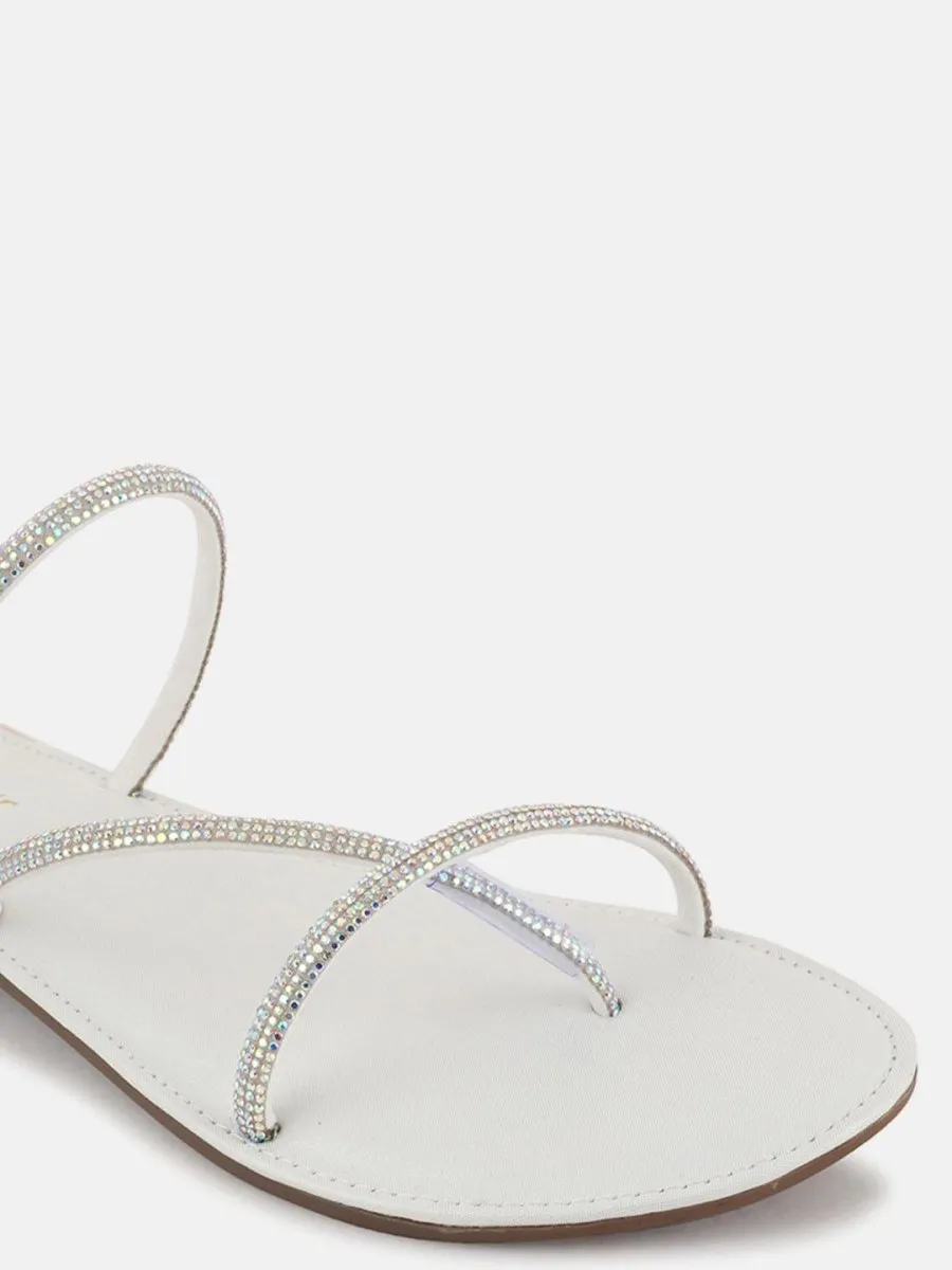 Anouk White Embellished Open Toe Flats