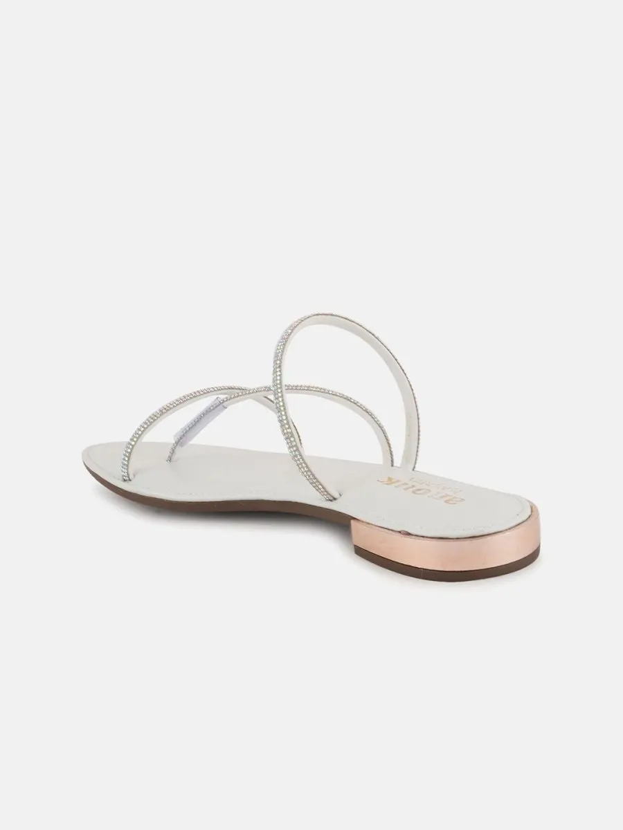 Anouk White Embellished Open Toe Flats