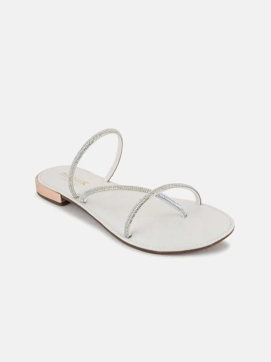 Anouk White Embellished Open Toe Flats