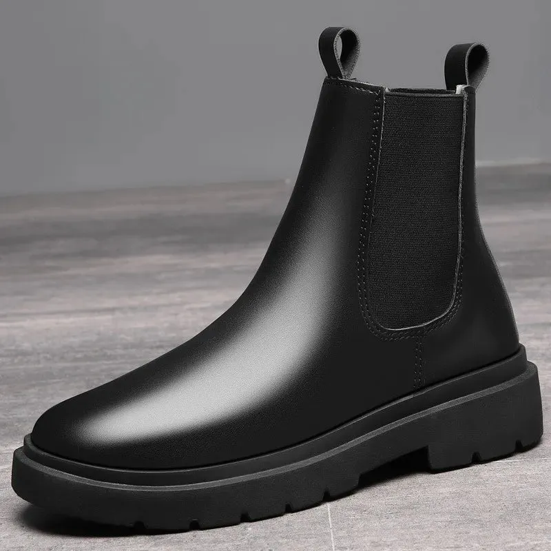Autumn 2024 Chelsea Boots for Men – Black Fashionable Slip-On Ankle Boots, Retro Motorcycle Booties