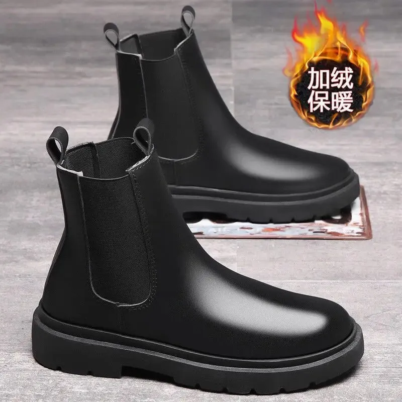Autumn 2024 Chelsea Boots for Men – Black Fashionable Slip-On Ankle Boots, Retro Motorcycle Booties
