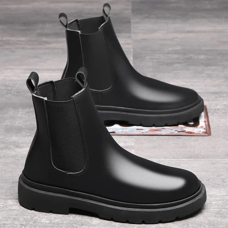 Autumn 2024 Chelsea Boots for Men – Black Fashionable Slip-On Ankle Boots, Retro Motorcycle Booties