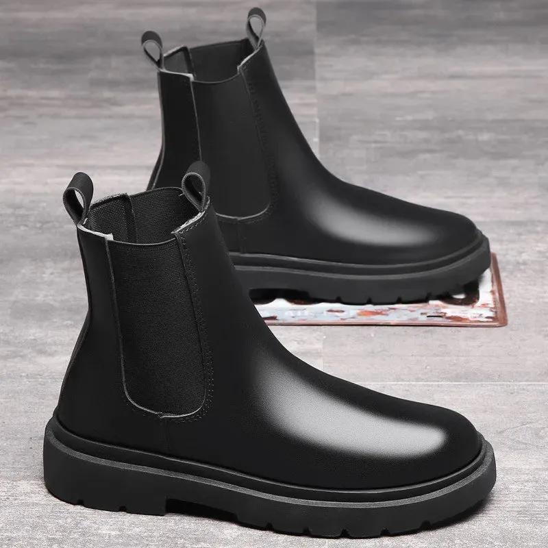 Autumn 2024 Chelsea Boots for Men – Black Fashionable Slip-On Ankle Boots, Retro Motorcycle Booties