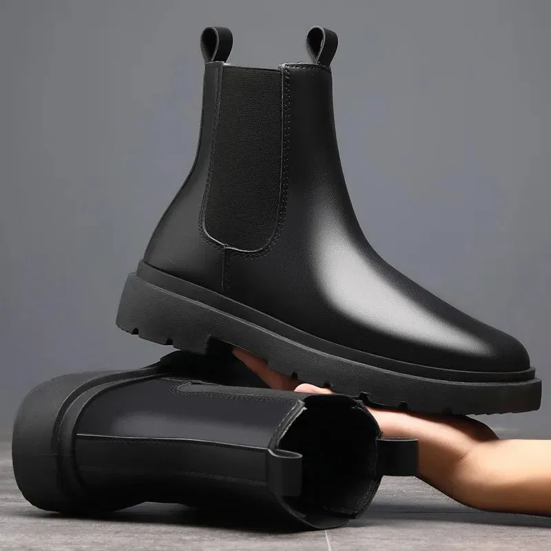 Autumn 2024 Chelsea Boots for Men – Black Fashionable Slip-On Ankle Boots, Retro Motorcycle Booties