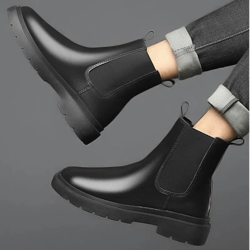 Autumn 2024 Chelsea Boots for Men – Black Fashionable Slip-On Ankle Boots, Retro Motorcycle Booties