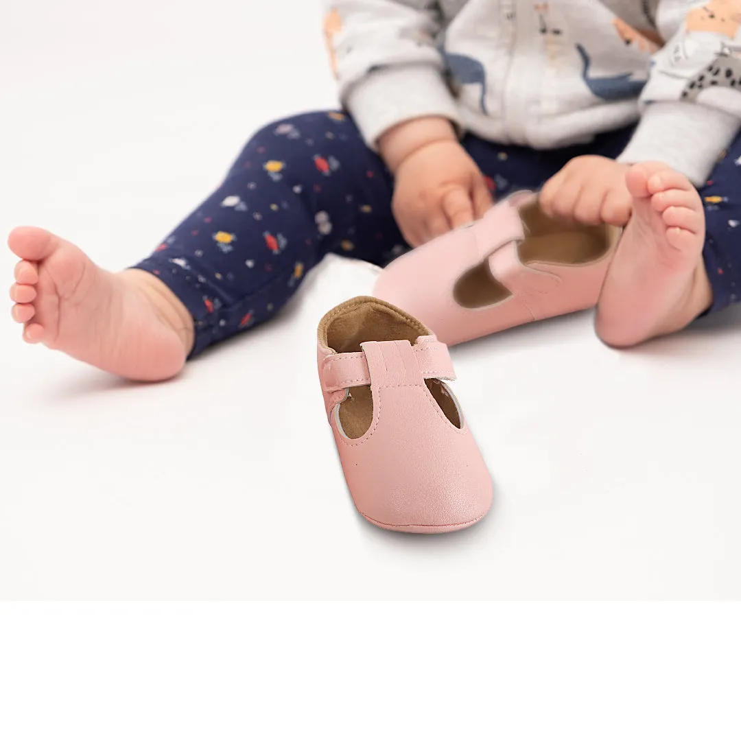 Baby Moo Dressy Pink Velcro Booties