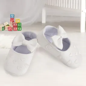 Baby Moo Hearts With Bow White Booties