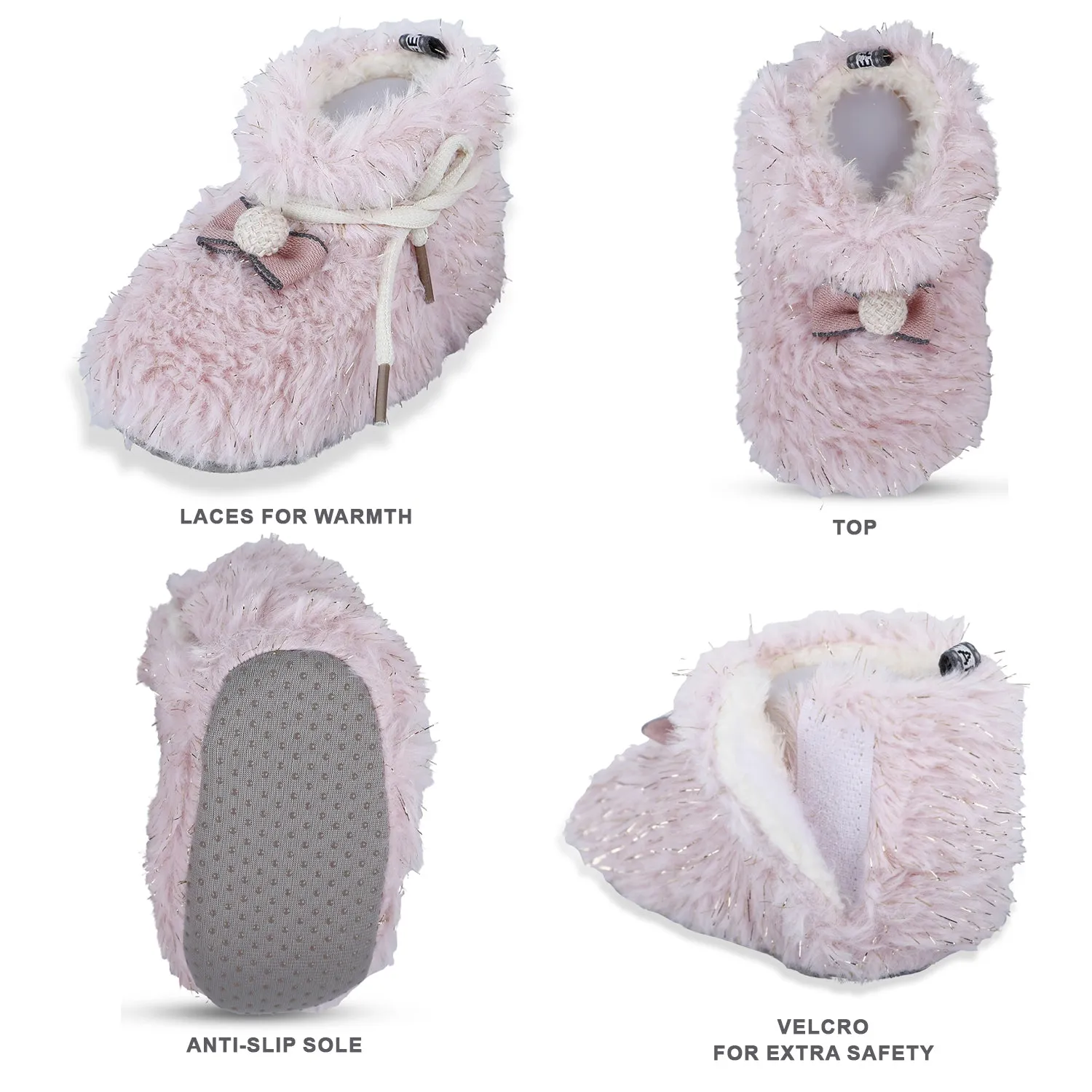 Baby Moo Papa's Angel Velcro Warm Furry Booties - Pink