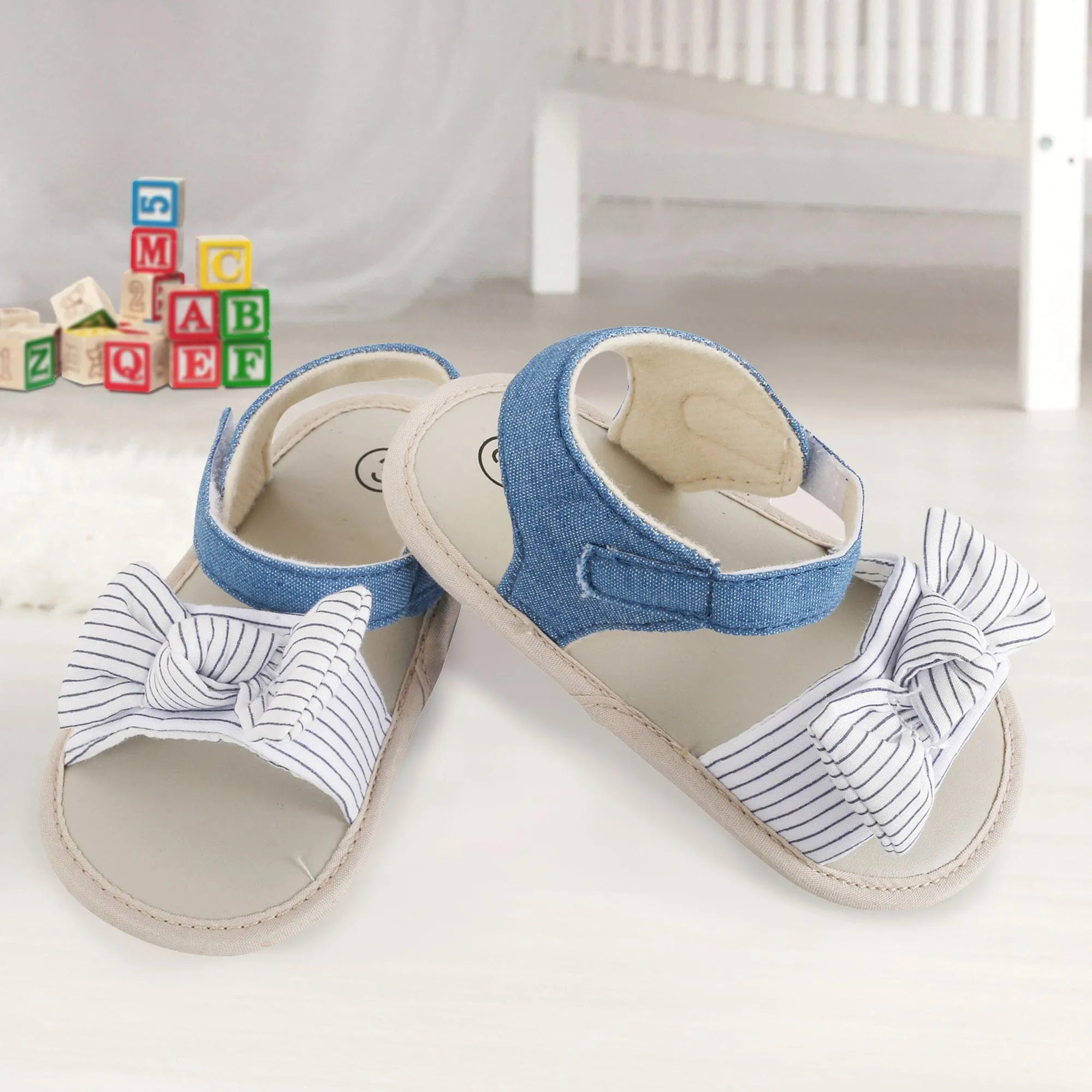 Baby Moo Striped Blue Booties