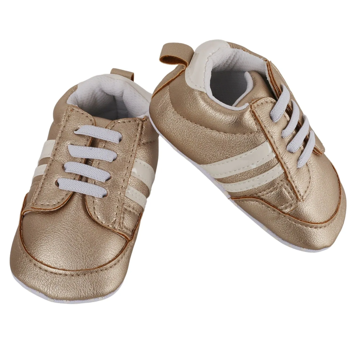 Baby Moo Striped Metallic Gold Lace Up Sneakers Booties