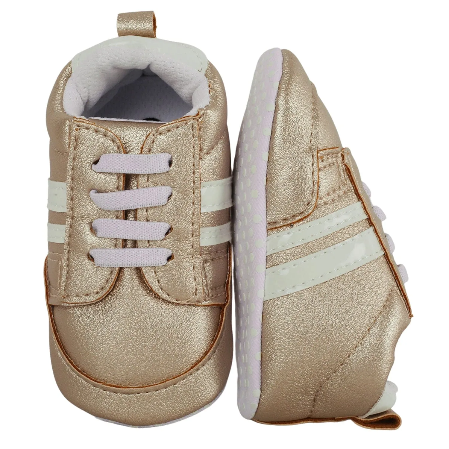 Baby Moo Striped Metallic Gold Lace Up Sneakers Booties
