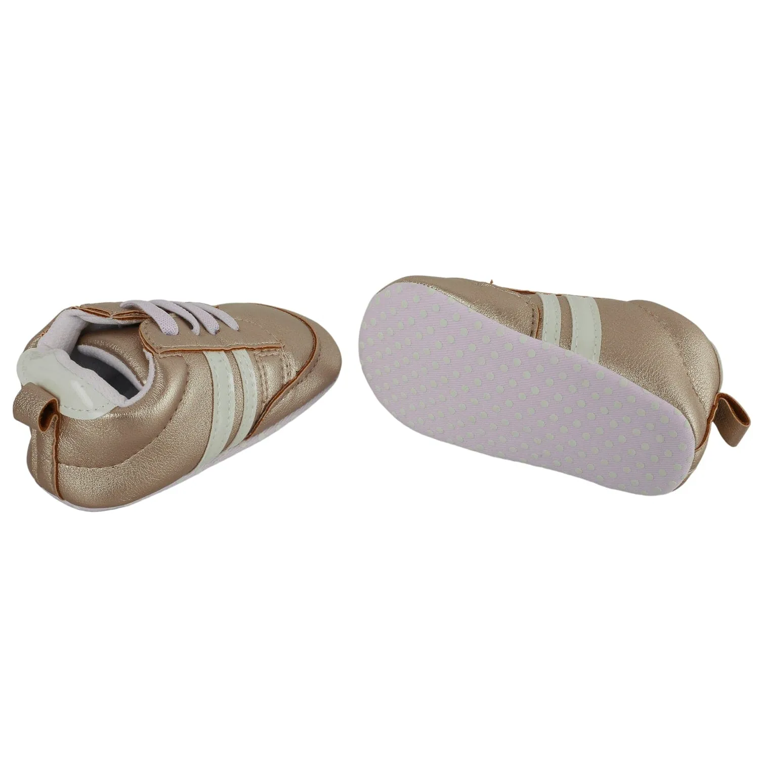 Baby Moo Striped Metallic Gold Lace Up Sneakers Booties