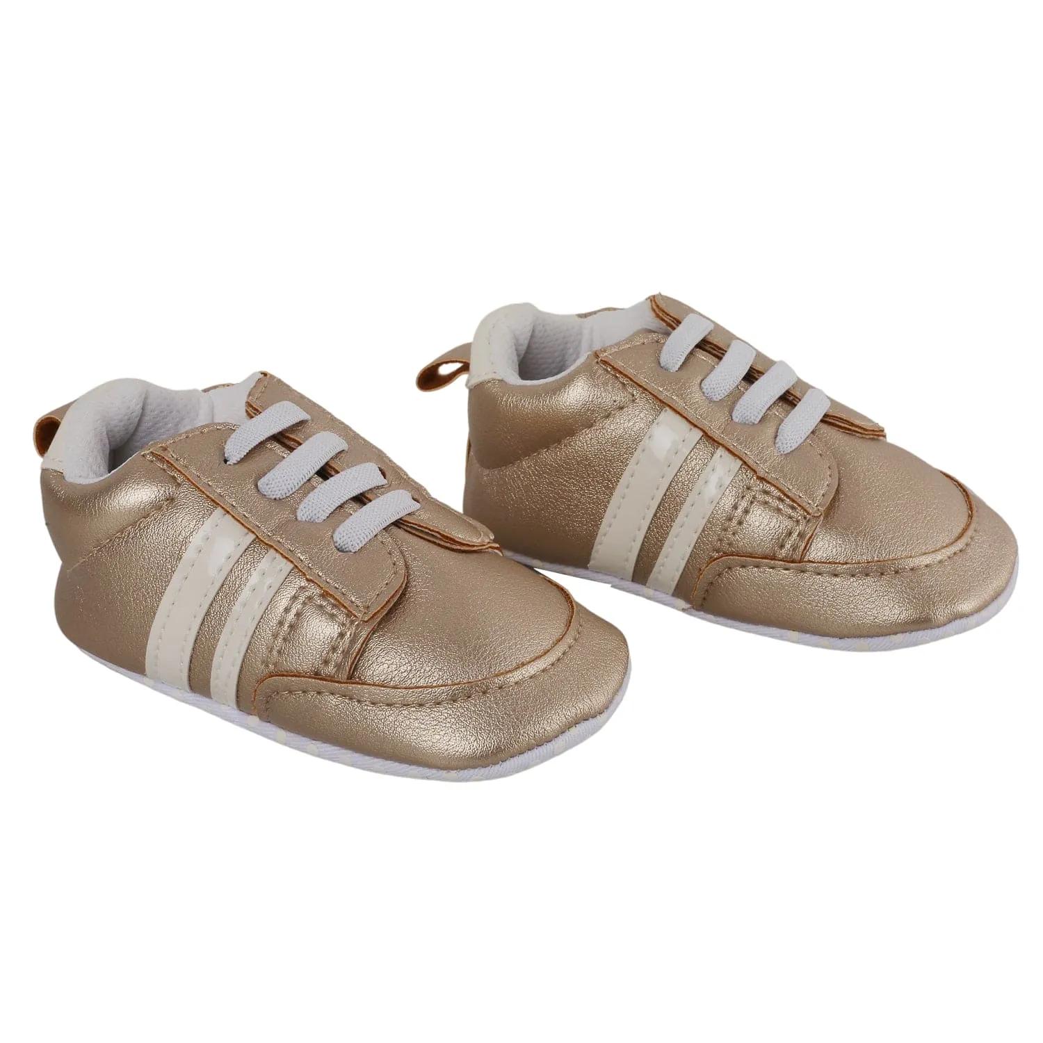 Baby Moo Striped Metallic Gold Lace Up Sneakers Booties