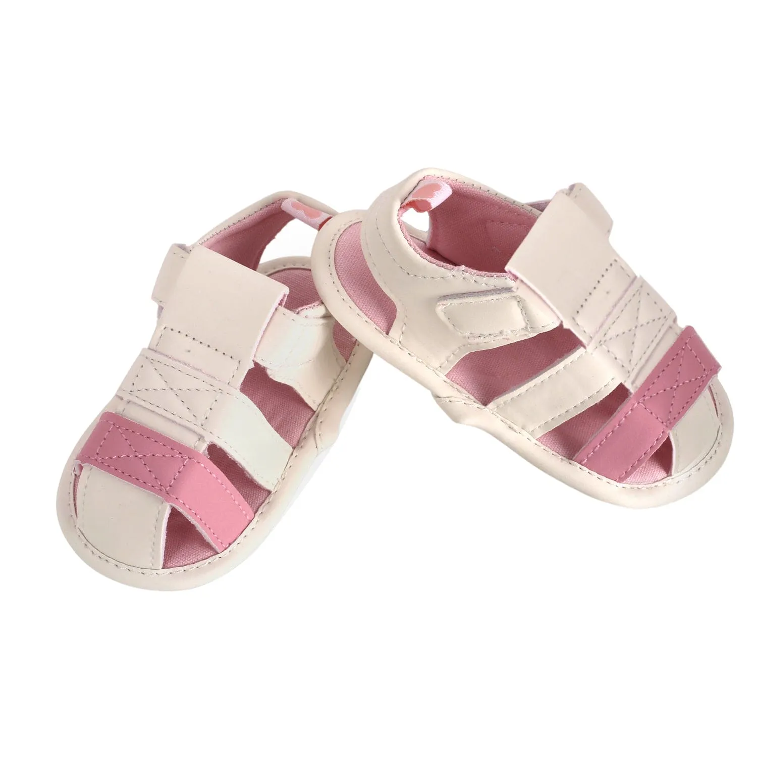 Baby Moo White And Pink Velcro Booties