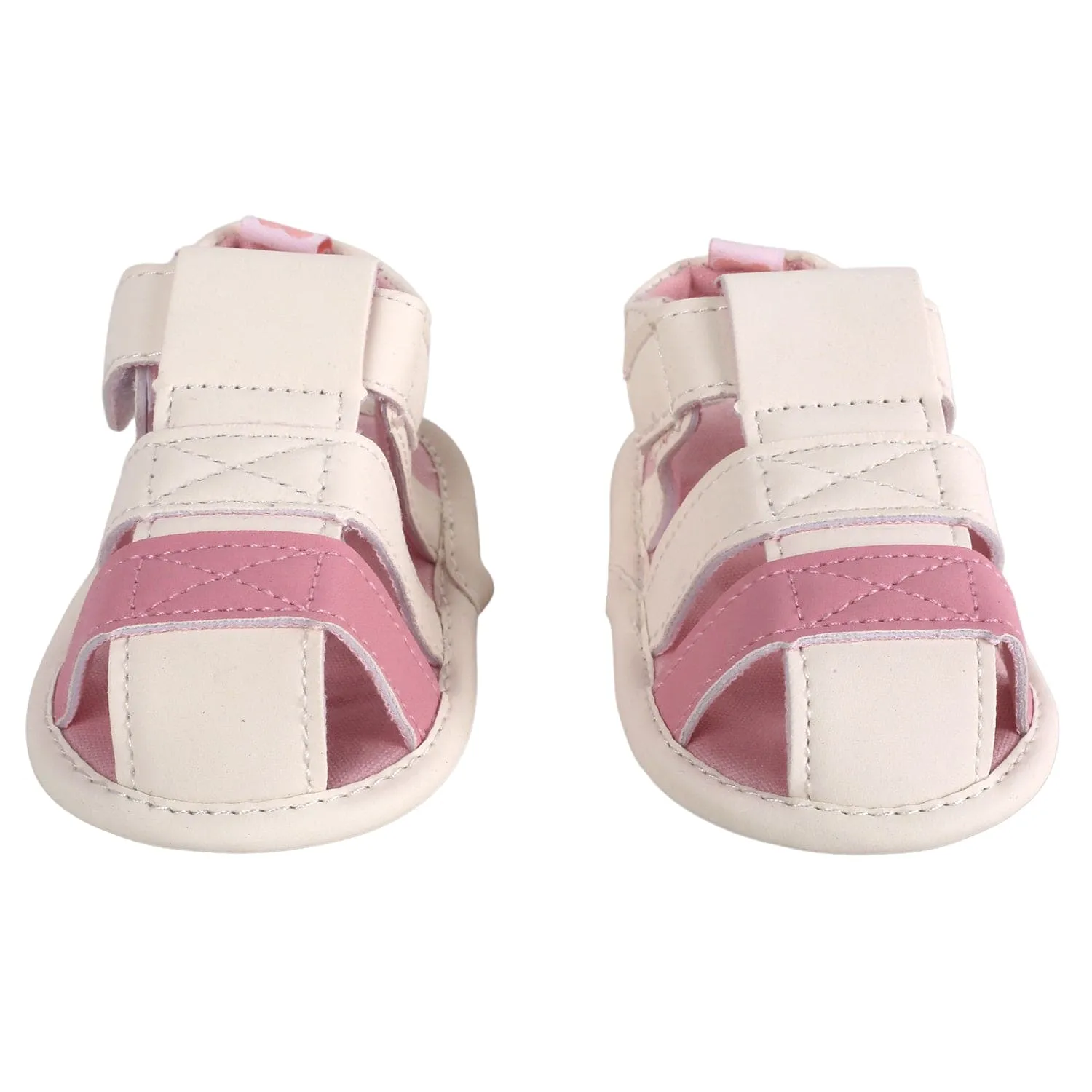 Baby Moo White And Pink Velcro Booties