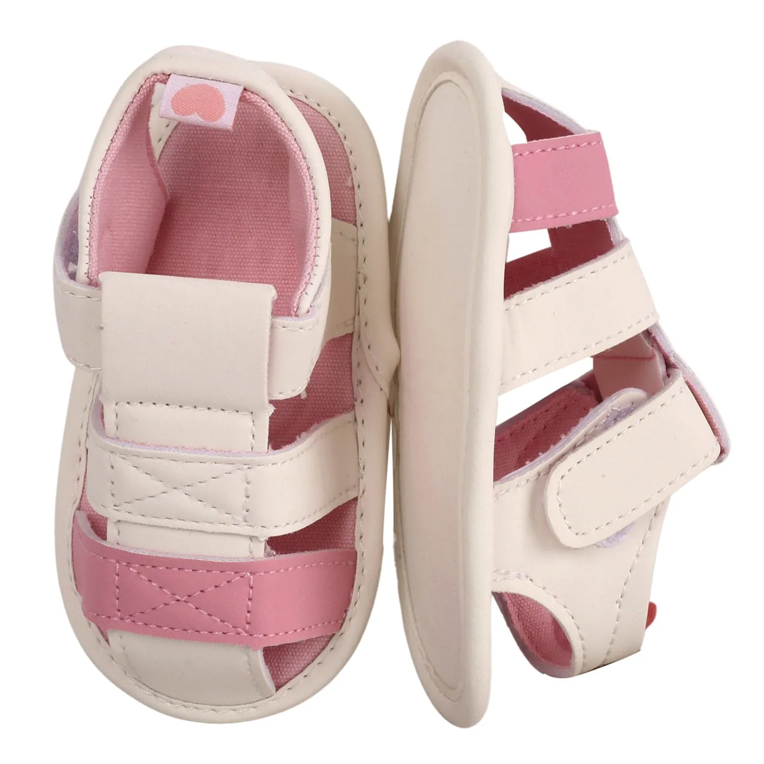 Baby Moo White And Pink Velcro Booties
