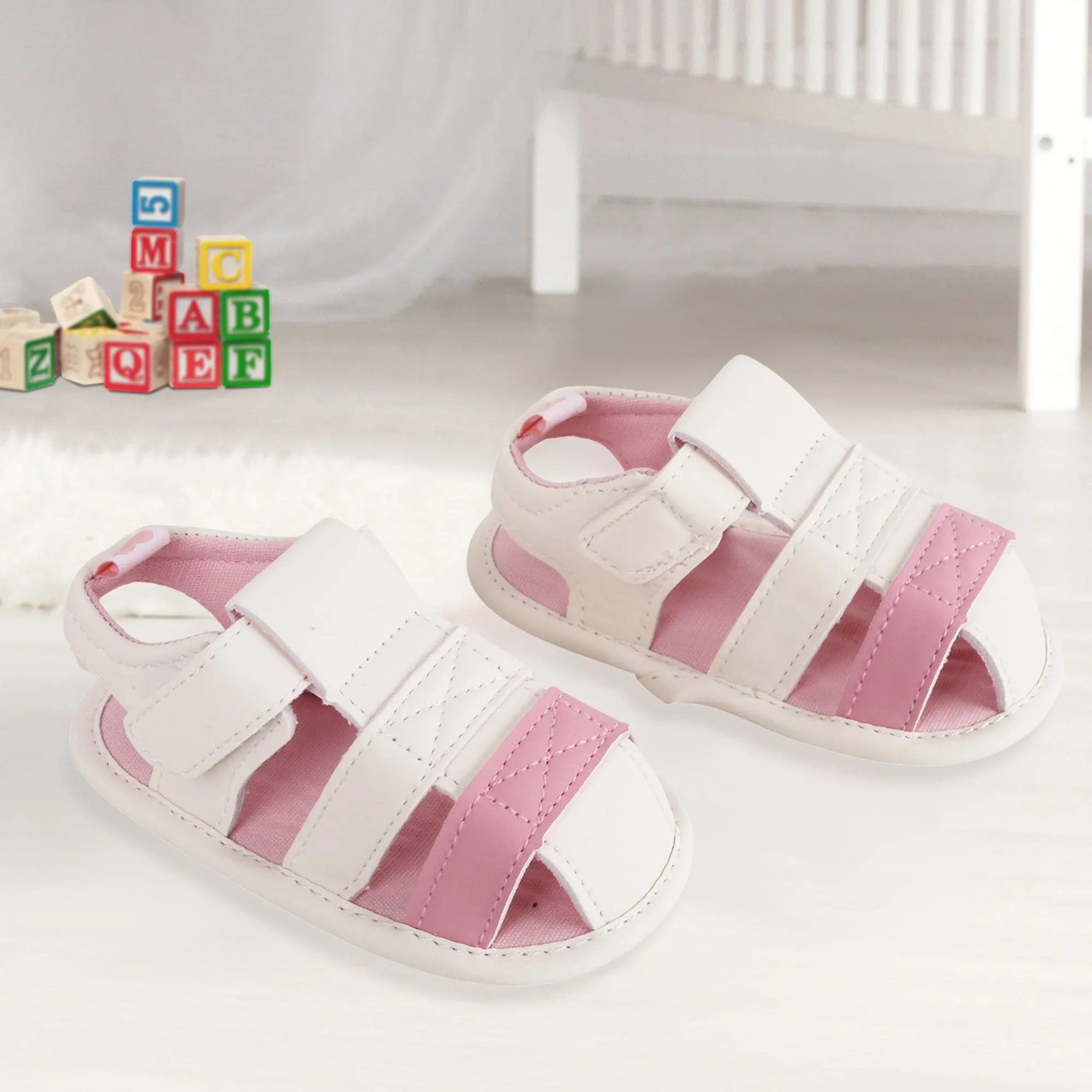 Baby Moo White And Pink Velcro Booties