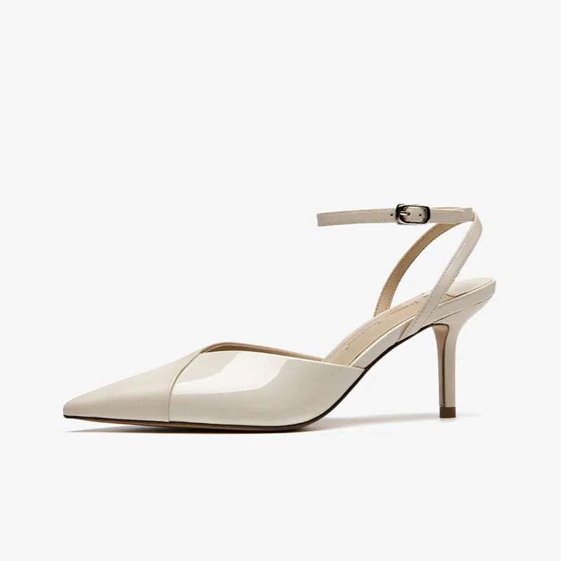 BeauToday Genuine Cow Leather Pointed Toe Stilettos With Metal Buckle Closure for Women