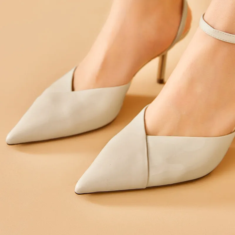 BeauToday Genuine Cow Leather Pointed Toe Stilettos With Metal Buckle Closure for Women