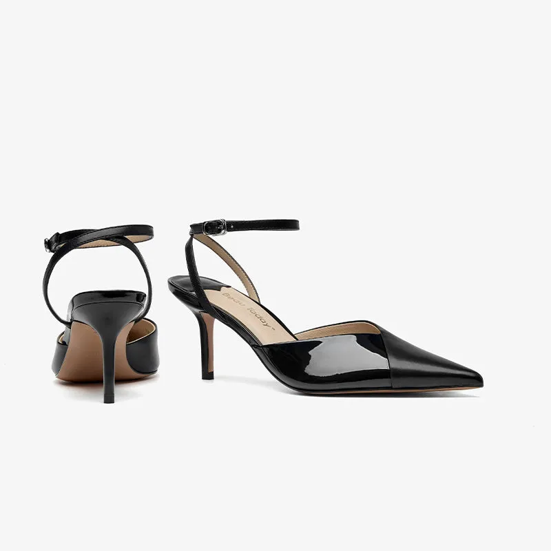 BeauToday Genuine Cow Leather Pointed Toe Stilettos With Metal Buckle Closure for Women