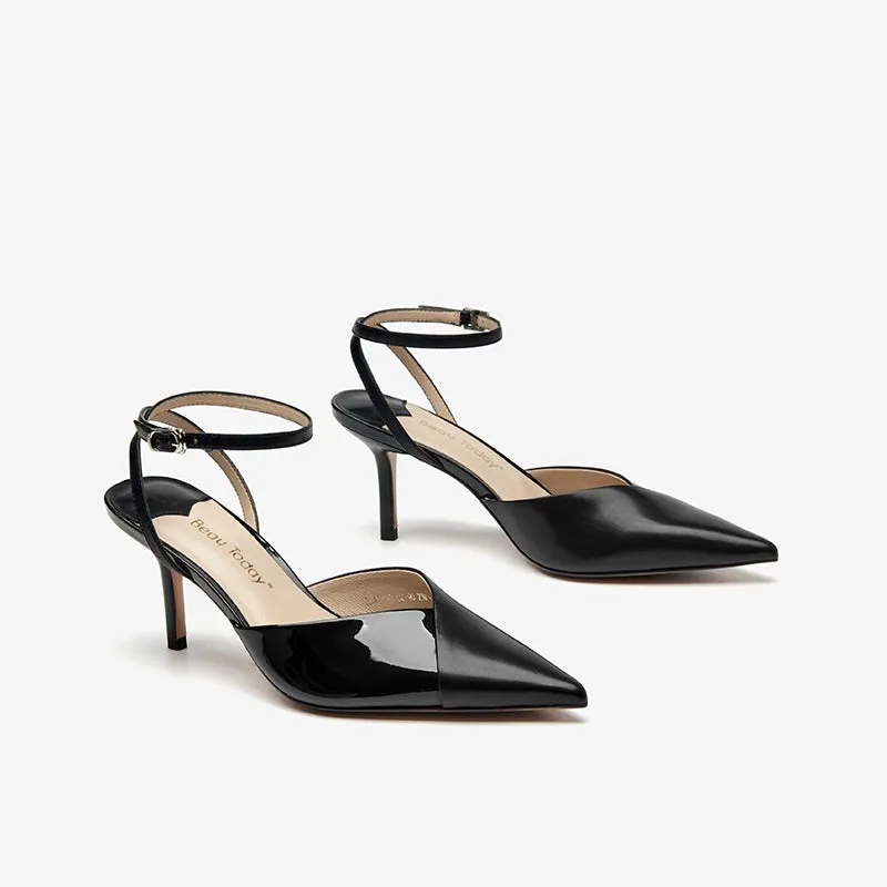 BeauToday Genuine Cow Leather Pointed Toe Stilettos With Metal Buckle Closure for Women