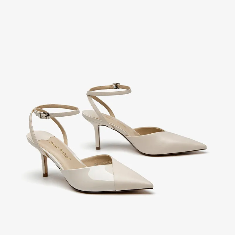 BeauToday Genuine Cow Leather Pointed Toe Stilettos With Metal Buckle Closure for Women