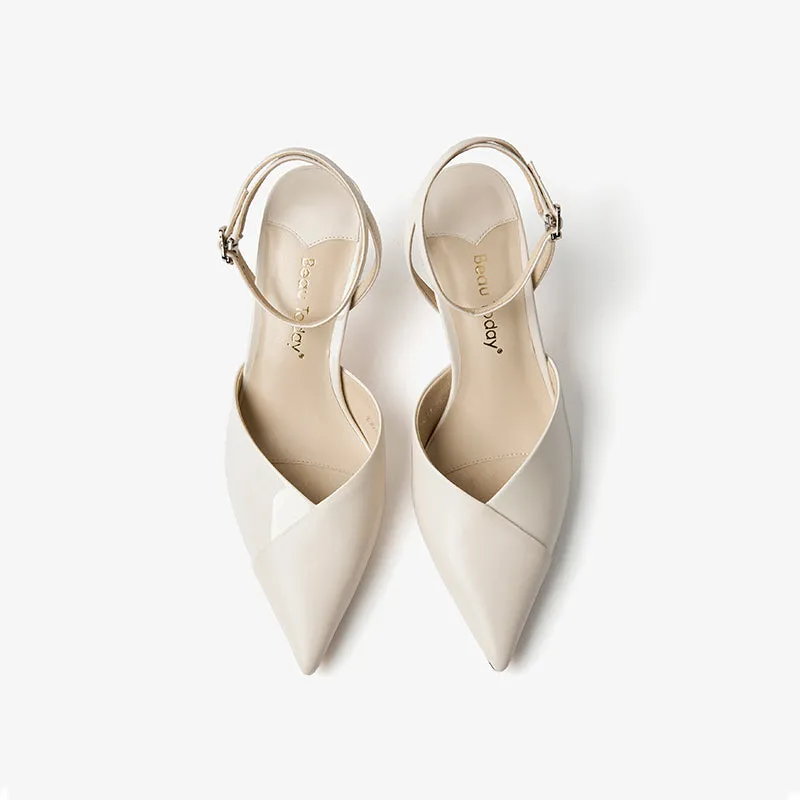 BeauToday Genuine Cow Leather Pointed Toe Stilettos With Metal Buckle Closure for Women