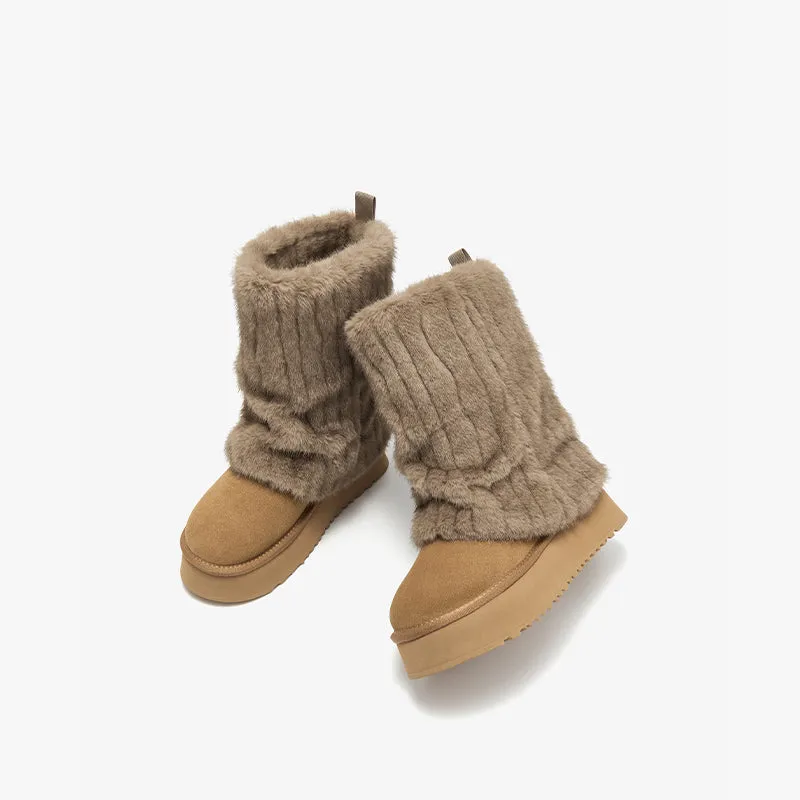 BeauToday Womens Platform Furry Ankle Cuff Booties for Winter