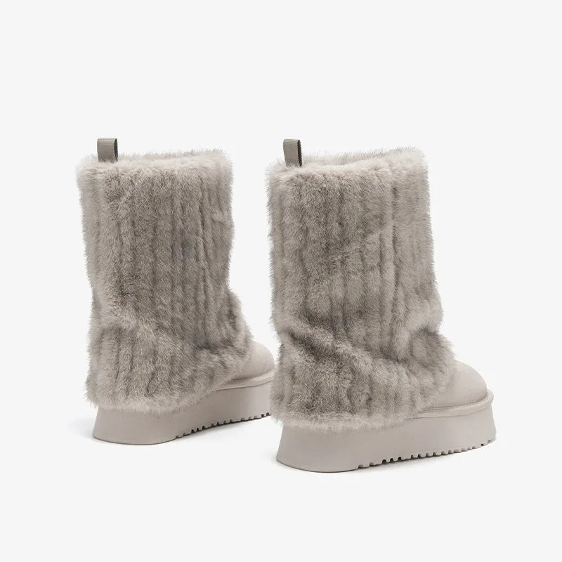 BeauToday Womens Platform Furry Ankle Cuff Booties for Winter