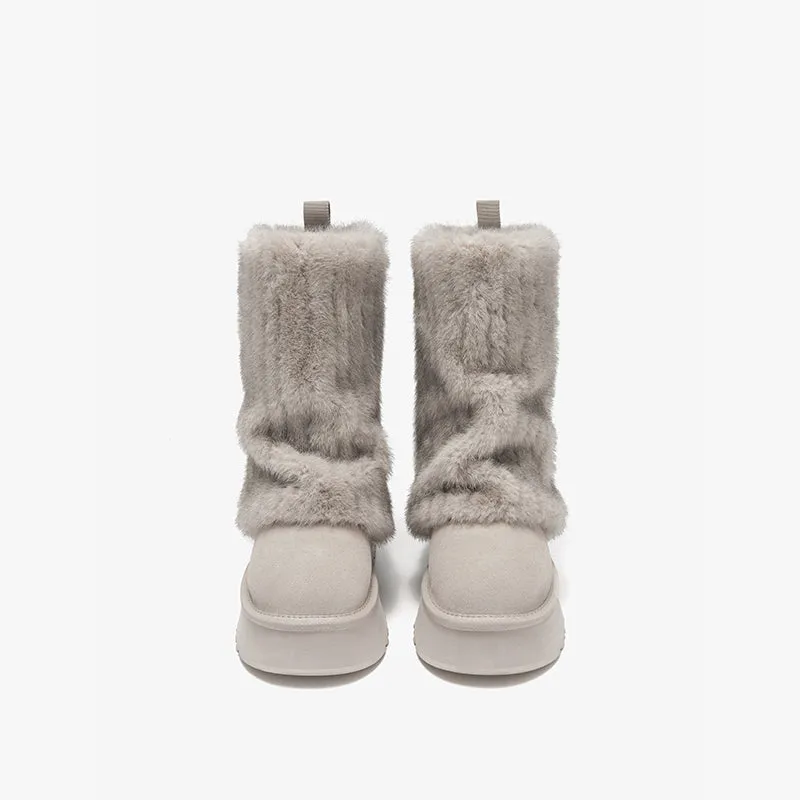 BeauToday Womens Platform Furry Ankle Cuff Booties for Winter