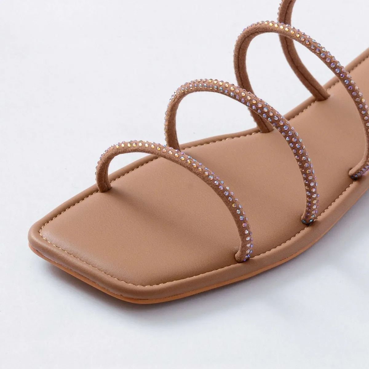 Beige Crystal-embellished flats