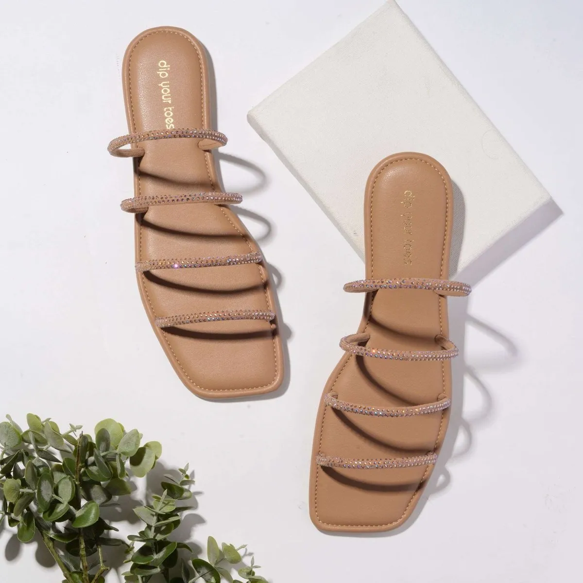 Beige Crystal-embellished flats