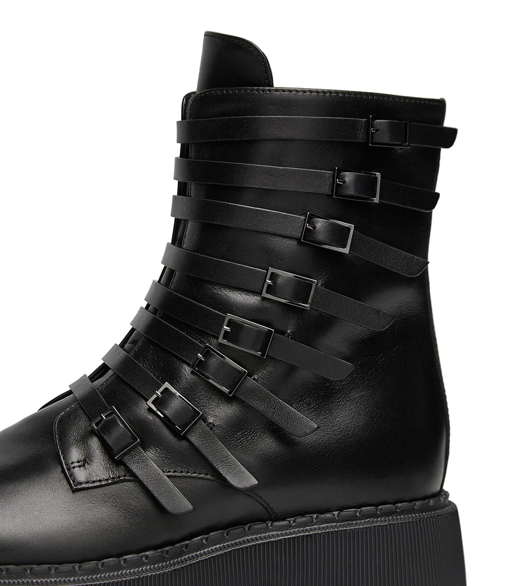 Black calfskin strappy bootie