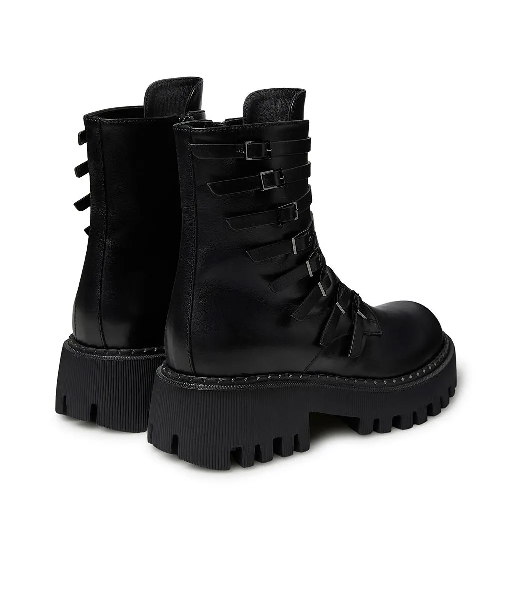 Black calfskin strappy bootie